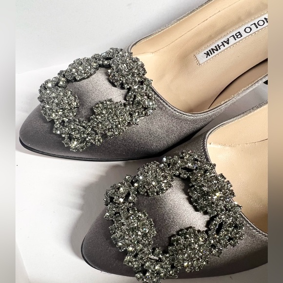 Manolo Blahnik Hangisi Dark Gray Satin Jeweled Buckle heels Pumps - Picture 10 of 10